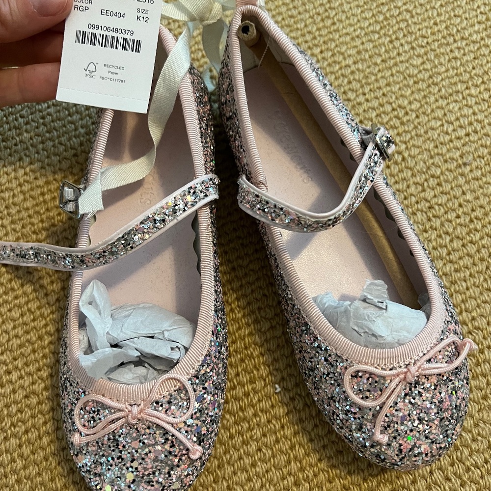 J.Crew crewcuts pale pink glitter Mary Jane ballet flats girls size 12
